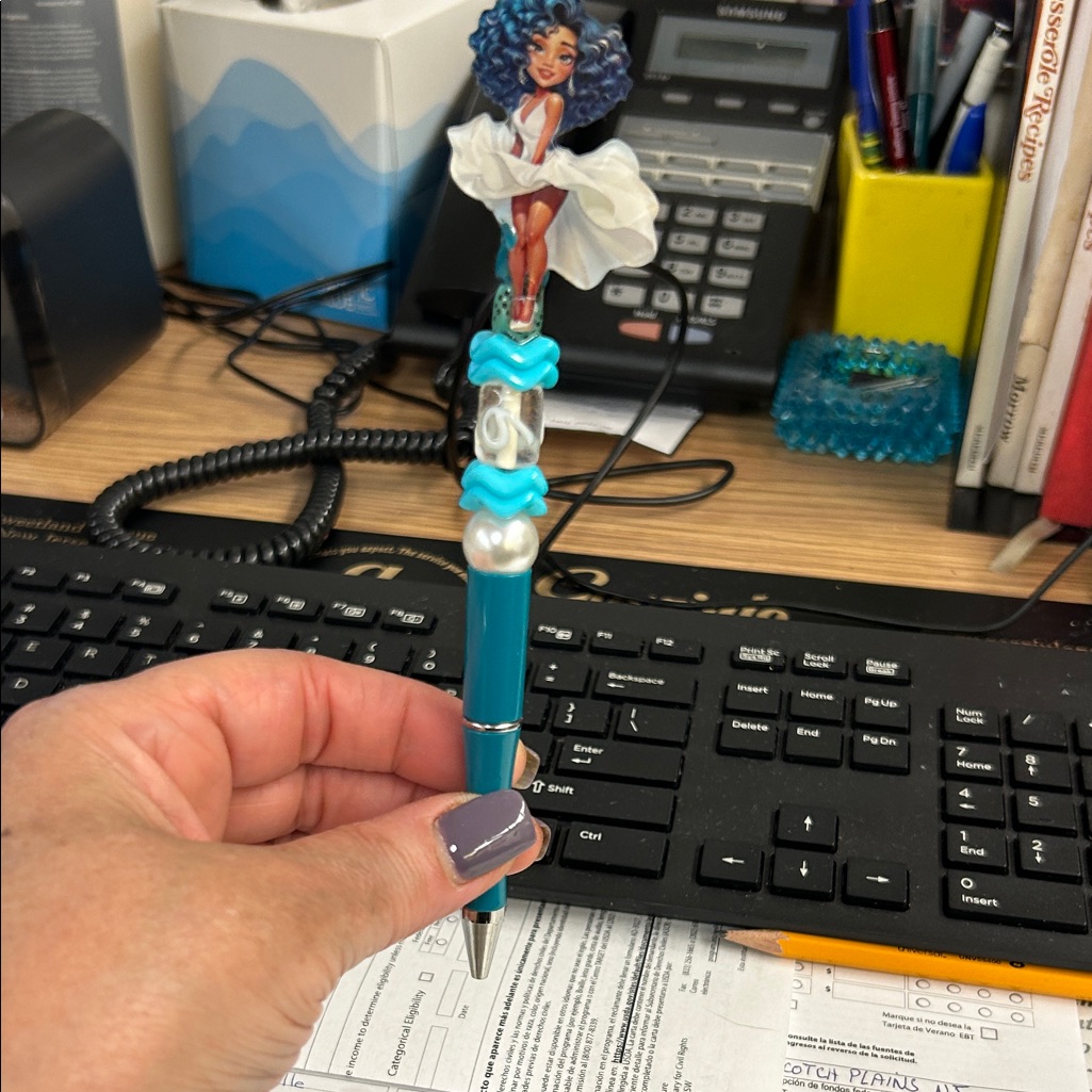 Teal Decorative Beaded Ballpoint Pen